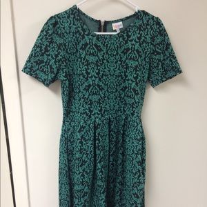 LulaRoe green/black print Amelia dress, size Large